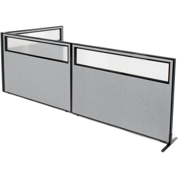 Interion By Global Industrial Interion Freestanding 3-Panel Corner Room Divider w/Partial Window 60-1/4inW x 42inH Panels Gray 695116GY - main